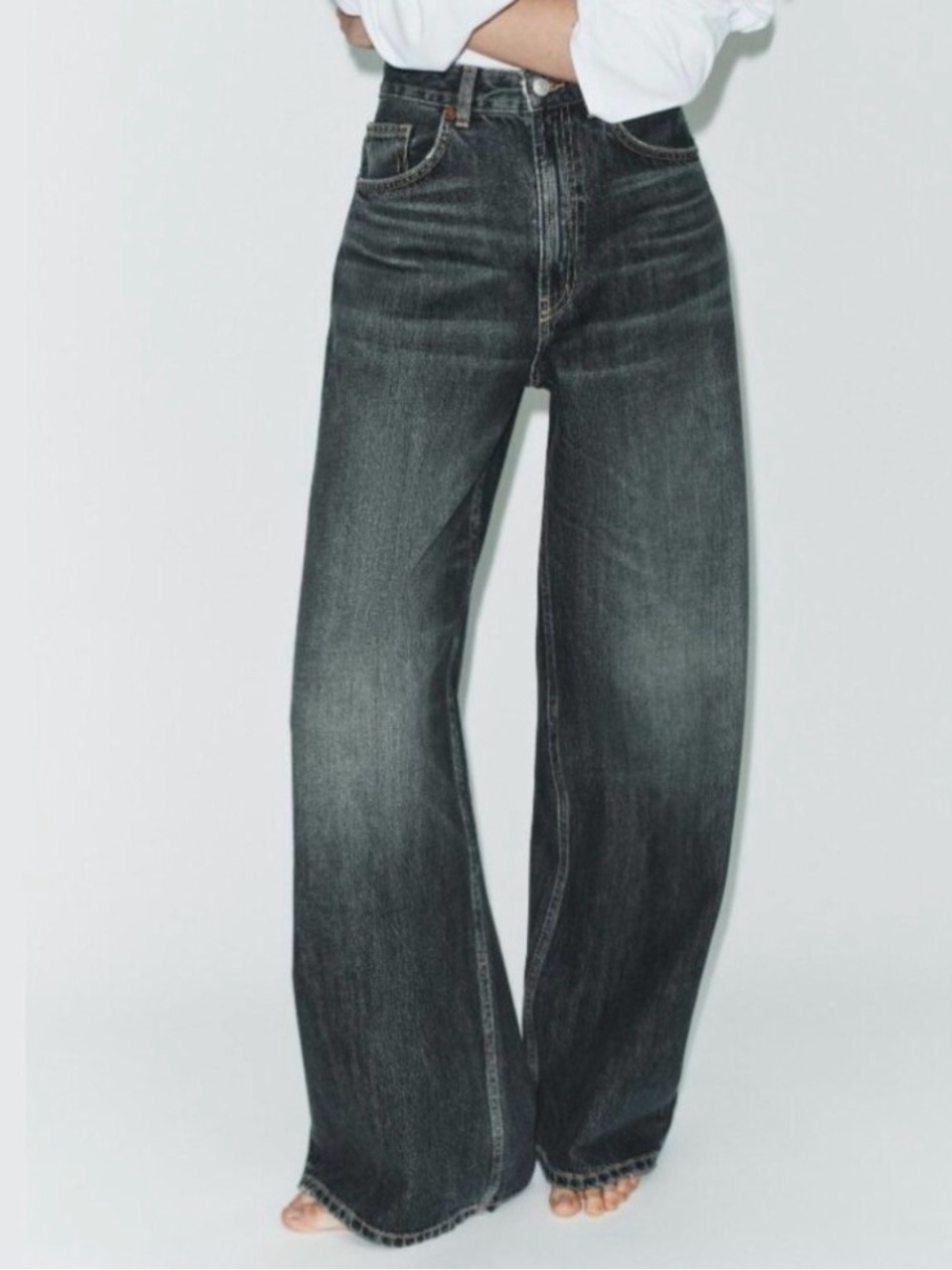 NWT Zara Extra Wide-Leg High-Rise Jeans in Washed Dark Indigo - Picture 3 of 10